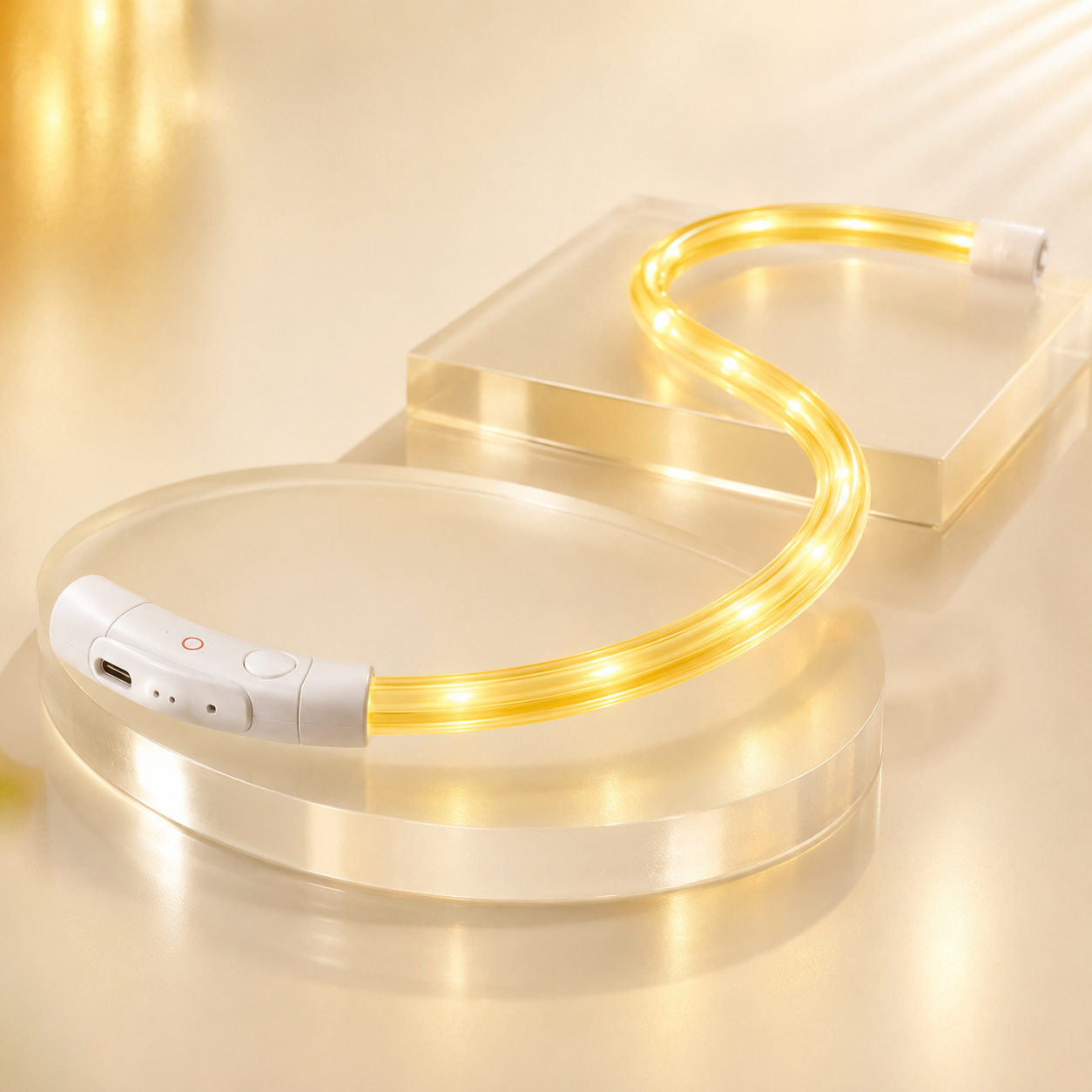Collar LED amarillo encendido y flexible