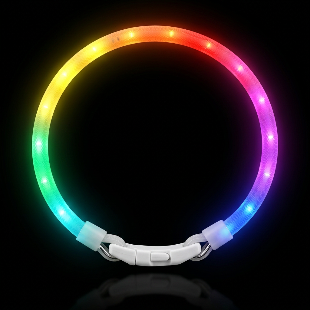 Collar LED recargable para perros con luz verde encendida
